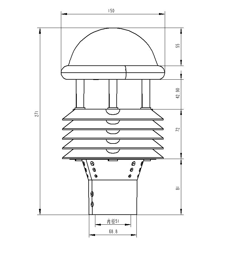 氣象六參數(shù)環(huán)境監(jiān)測儀產品尺寸圖