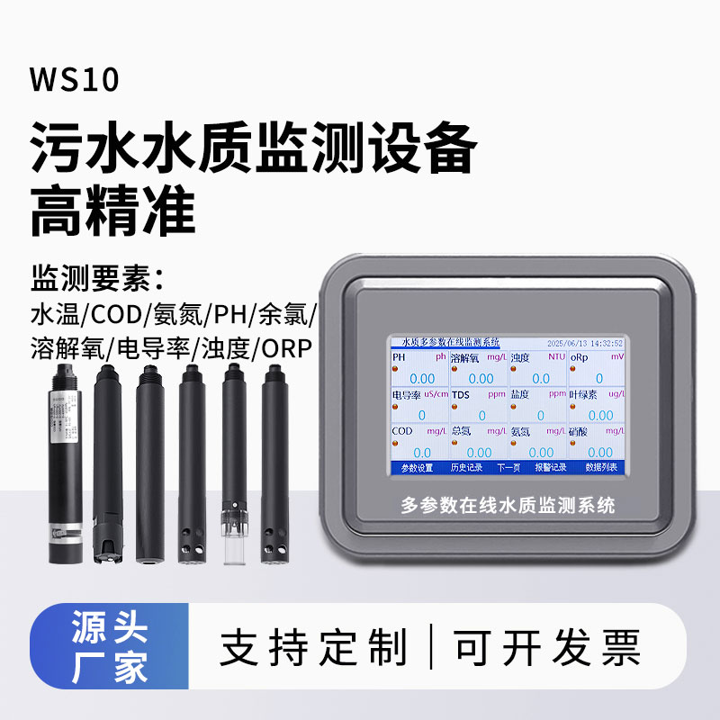 污水水質(zhì)監(jiān)測參數(shù)（水溫、COD、氨氮、ph、余氯、溶解氧、電導(dǎo)率、濁度、orp）